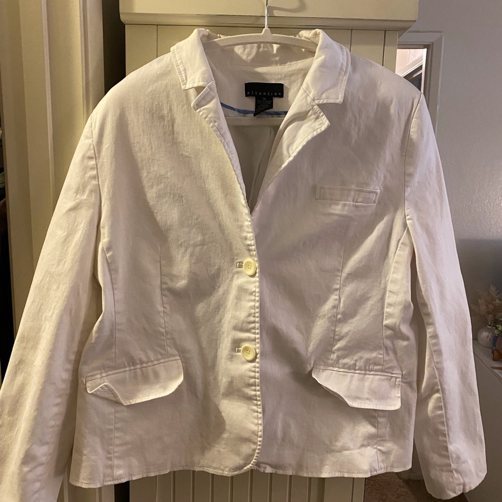 Attention White Blazer Structured Lightweight Suit Jacket
